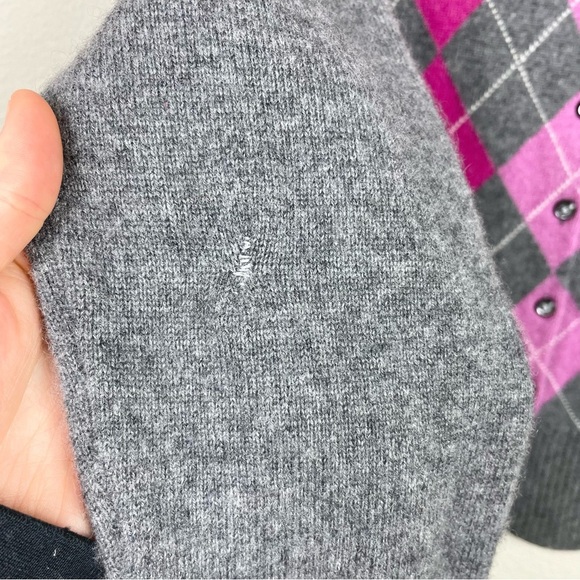 Apt.9 Women's Medium 100% Cashmere Argyle Button Front Cardigan Sweater Academia - Picture 10 of 16